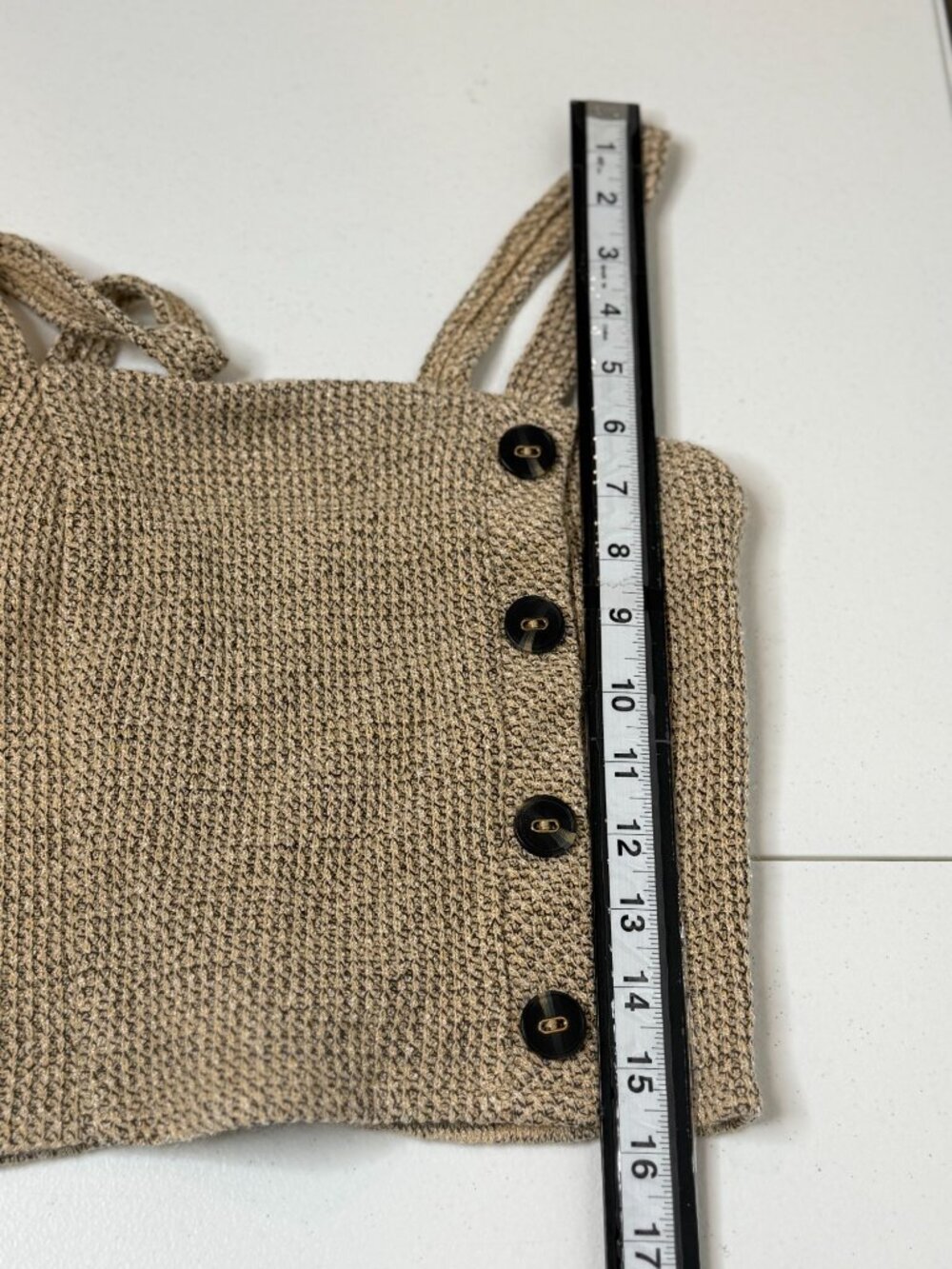 Lucy Paris Crop Tank Top Women's Small Tan Knit Button Front Square Neck - Picture 6 of 10